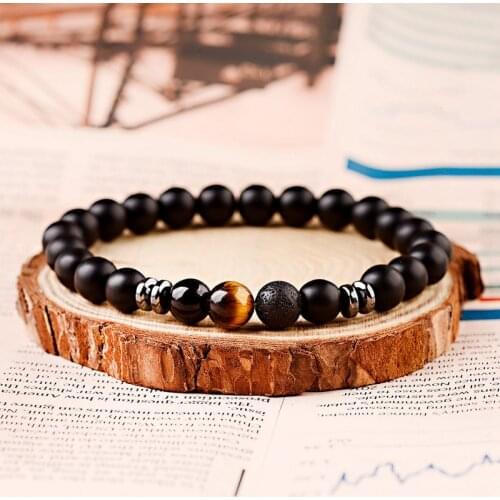 Charm Onyx&Tiger Eye&Lava Stone Beaded Bracelet For Women Adjustable Men Yoga Jewelry Balance Bracelets