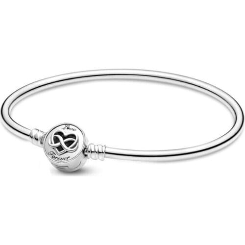 Original Moments Heart Infinity Clasp Snake Chain Bangle Fit 925 Sterling Silver Bead Charm Bracelet Diy Pandora DIY Jewelry