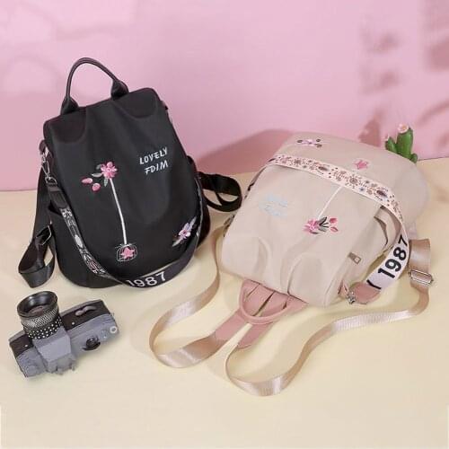 Casual Oxford Cloth Women Backpack Flower Embroidered Shoulder School Book Bags Ladies Daily Travel Bagpack Rucksack