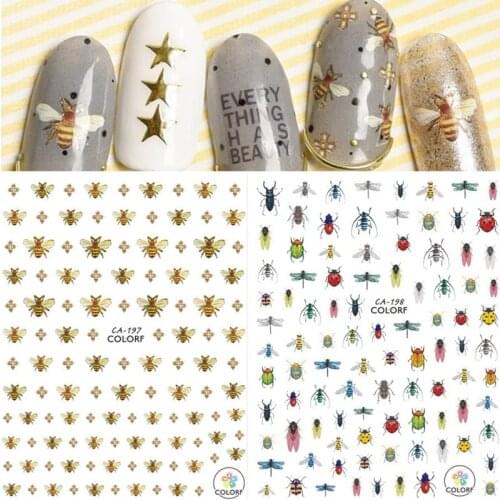 Fly Insect 3d Nail Stickers Decals Self-adhensive DIY Tip Charm Design Bee Nail Art Sticker Wraps Perfect Decorations