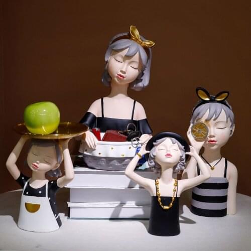 Nordic Ins Resin Abstract Lemon Girl Sculpture Ornaments Miniature Angel Statues Home Decoration Accessories for Girlfriend Gift