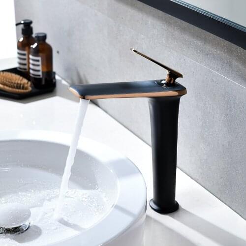Basin Faucet Mixer Bathroom Sink Faucet Rose Gold and Black Brass Single Handle Hole Basin Tap Grifo Lavabo Wash Hot Cold Faucet