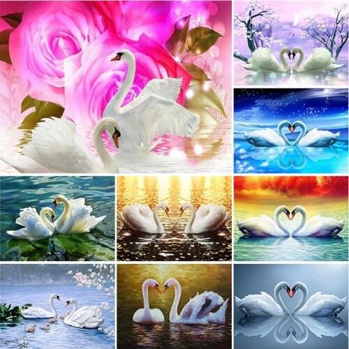 Swan Artwork DIY 5D Diamond Painting Full Round Drill Animals Embroidery Rhinestone Cross Stitch Kits Wall Art Home Decor