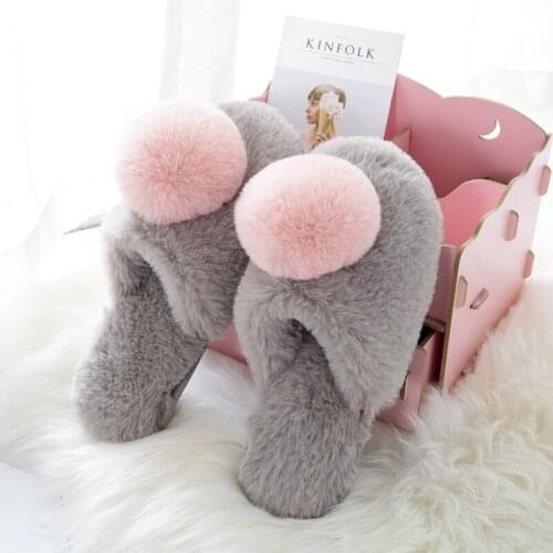 Warm Winter Women Slippers Fashion Mixed Colors Indoor Slippers Plush Fur Comfy Soft Bedroom slippers Large Size 36-45