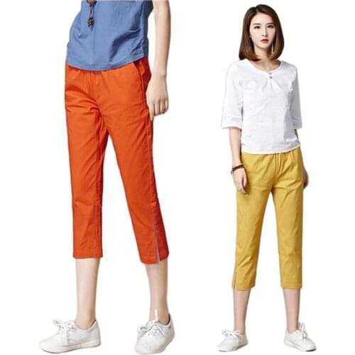 Solid Color Capri Pants For Woman Summer Casual Harem Pants Womens Clothing Plus Size Elastic Waist Thin Trousers