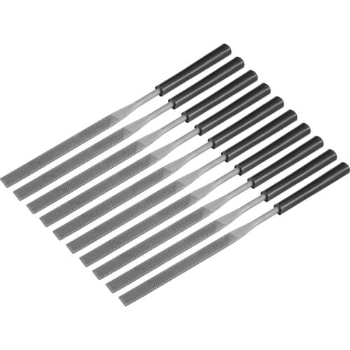 Uxcell 10Pcs Second Cut Steel Flat Needle File with Plastic Handle, 4mm x 160mm