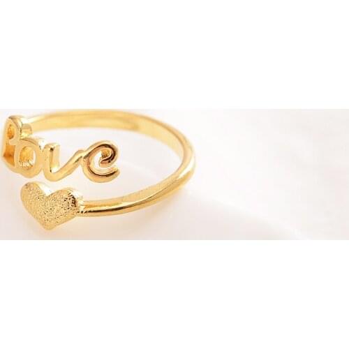 9 k Fine Solid THAI BAHT G/F Gold Ring Heart Shaped Cute Love Word Art Female Statement Engagement Party Jewelry Fashion