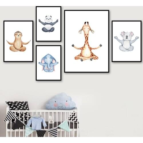 Giraffe Elephant Panda Sloth Koala Meditate Nursery Wall Art Canvas Painting Posters And Prints Wall Pictures Baby Room Decor