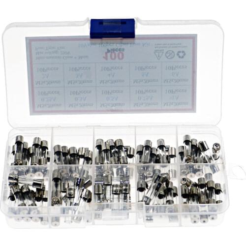 100Pcs 5x20mm 0.25A-6A Quick Blow Glass Tube Fuse Assorted Kit Fast-blow Glass Fuses