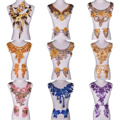 3Pcs/Set DIY Women Dress Cloth Lace Fabrics Flowers Embroidered Cloth Craft Costume Sewing Neckline Collar Wedding Decor