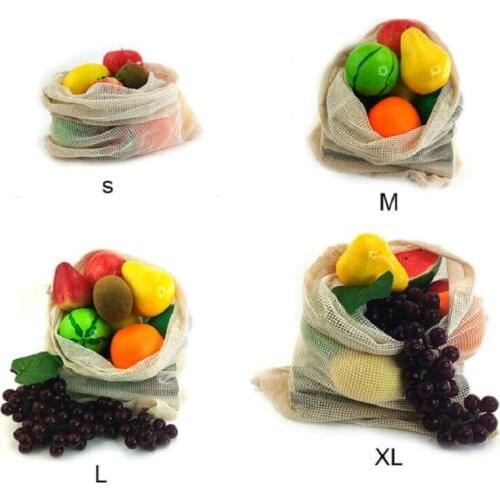 4pcs Cotton Mesh Vegetable Bags Produce Bag Reusable Cotton Mesh Vegetable Storage Bag Kitchen Fruit Vegetable with Drawstring