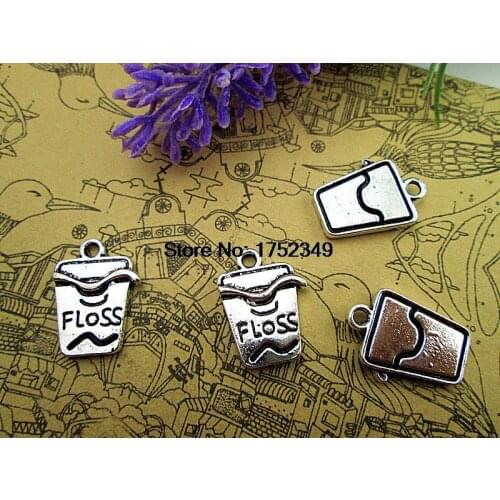 50pcs--Dental Floss Charms silver tone Mediation ental Hygenists Charms pendants 16mm x 12mm