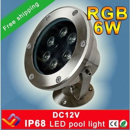 Free shipping!!! 10pcs/lot RGB LED Pool Light IP68 DC12V 6W Stainless Steel LED Underwater Light Swimming Pool Led for Fountain
