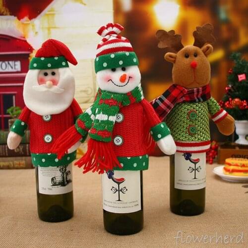 Bottle Covers Christmas Decors for Home Party Brushed Cloth Wine Bottle Bags Santa Snowman Champagne Bottle Navidad Ornaments