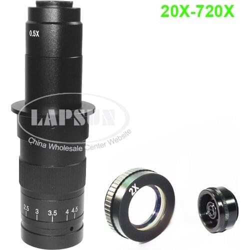 20X - 720X C-MOUNT Lens for Industrial Microscope Document Camera with 2.0X Top Barlow Lens and Bottom Barlow Lens