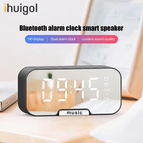 Ihuigol Multifunction Wireless Bluetooth Speaker Portable Column LED Digital Mirror Alarm Clock FM Radio TF Card AUX Charge Mic