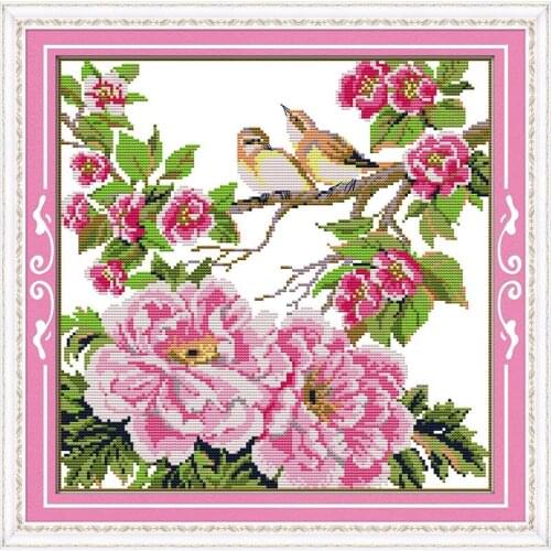 Joy Sunday Flowers & Little Birds Counted DMC Cross Stitch Print on Canvas Set Chinese Cross Stitch Embroidery Kits Home Decor