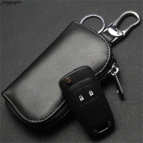 Jingyuqin Leather Key Wallets Key Holder Zipper Multi-function Car Key Chain Wallet