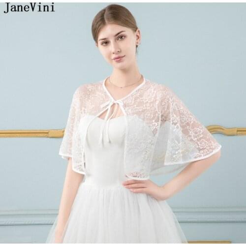 JaneVini Lace Summer Bolero White Black Wedding Capes Women Party Shawls Wraps Bridal Jacket Boleros Novias Stoles Blouson Femme