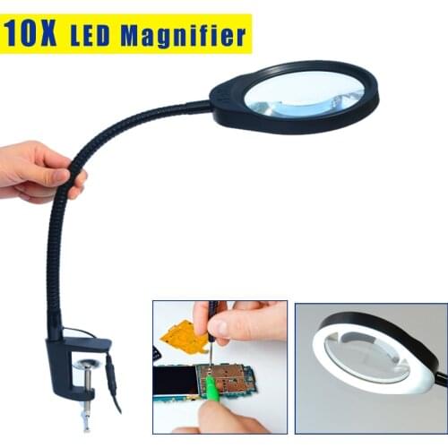 Magnifying Glass Lamp 5X 8X 10X Screen Magnifier Table Machine Magnifying Glass Lamp Lighted Illuminated Optical Magnifier Loupe