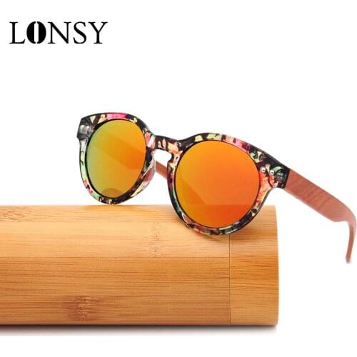 LONSY New Handmade Luxury Bamboo Wood Sunglasses Women Men Polarized Mirror Fashion Round Sun glasses Gafas Oculos De Sol Madera