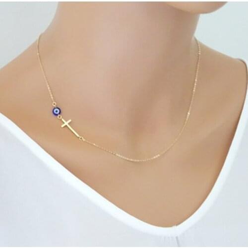Fashion Small Cross Choker Necklace Blue Evil Eye Statement Necklace For Women Halloween Jewelry Gifts Dropshipping
