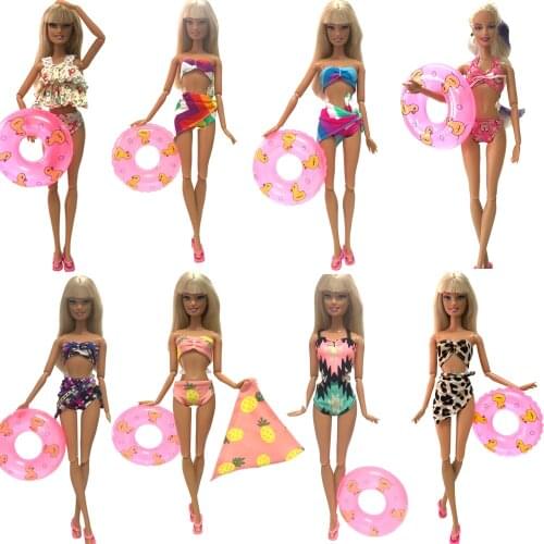 NK Doll Swimwear Beach Bathing Clothes Bikini Swimsuit+Slippers+Swimming Buoy Lifebelt Ring For Barbie Doll Best Girl' Gift JJ
