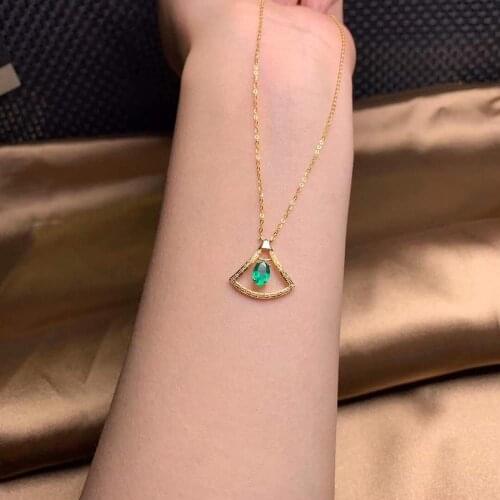100% 18K Yellow Gold Natural And Real Emerald Pandant Emerald necklace For Women
