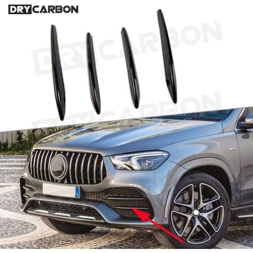 4pcs Car Front Fog Light Lamp Grille for Benz GLE Class W167 350 450 GLE53 AMG Sport SUV 2020 + Grill Slats Cover Trim
