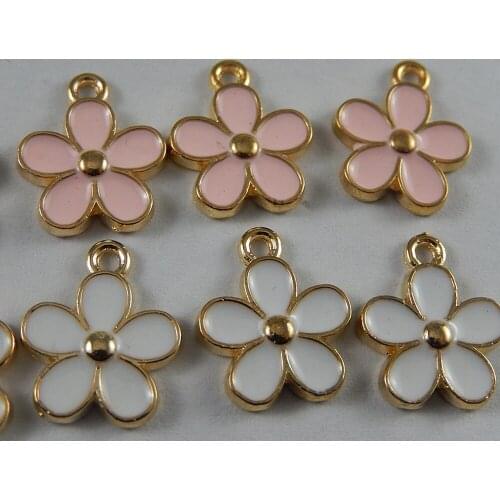 10PCS Enamel Gold Flower Charms For Fashion Earrings Pendants Trendy Flower Necklace Pendant Alloy Bracelet Charms Keychain DIY