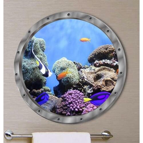 Underwater Fish Wall Stickers For Washing Machine Decor Bathroom Decal