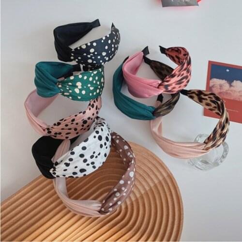 Fashion hair accessories womens leopard print polka dot cross headbands retro contrast color wide brim headband girl hair band