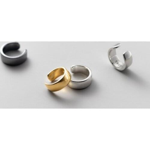 Real. 925 Sterling Silver Fine Jewelry Black Enamel /Gold /white Square Circle Ear-Bone Cuff Clip earrings (NO pierced) C-G9361