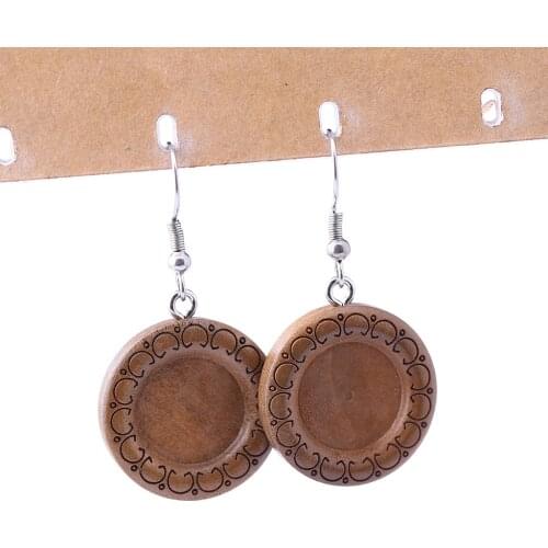 Reidgaller 5pairs wooden cabochon earring base blanks 14mm dia stainless steel earrings hooks findings for diy jewelry making