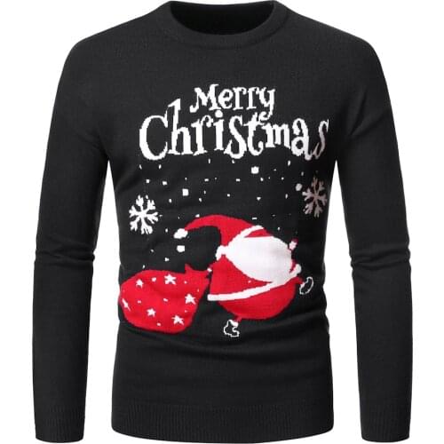 Xmas Sweater Mens O-Neck Printing Santa Claus Christmas Pullover Men Warm Casual Slim Oversized Ribbed Hem Coat Winter Clothes