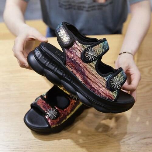 Sequins Gladiator Platform Womens Sandals 2021 Summer Fashion Women Chunky Beach Sandal Denim Comfortable Sandalias Mujer