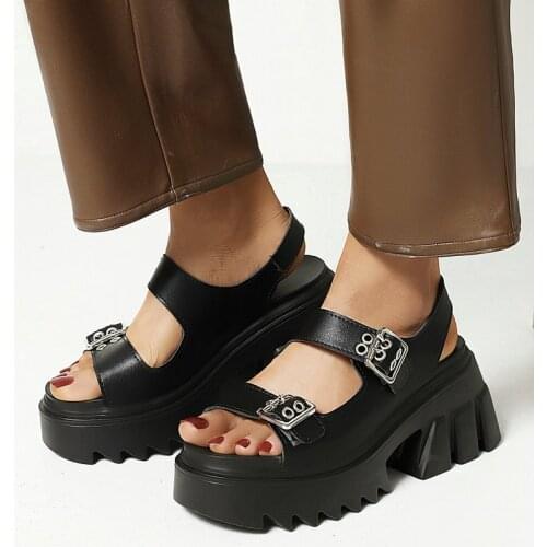 Black Women Platform High Heel Sandals Fashion Buckle Summer Open Toe Sandals Comfort Thick Heel Dress Ladies Shoes