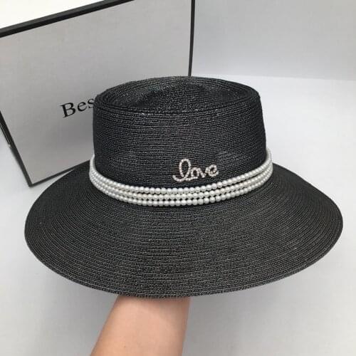 Straw hat female summer sun block uv tide hat shading significantly French vintage pearl brim hat