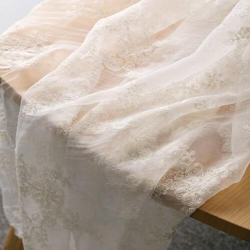 Organza Fabric 135cm Width 1M/lot Soft Cotton Embroidered Beige Lace Fabric for Wall Table Curtain Sewing Craft Accessory X646
