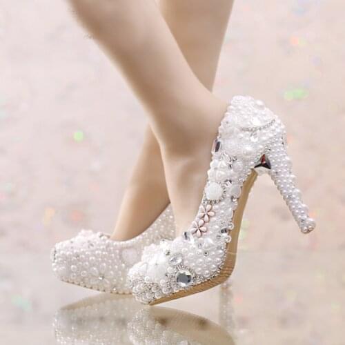 True Love Pearl Wedding Shoes White Color Fashion Luxurious Bridal High Heels Ceremony Rhinestone Pumps Bridesmaid Shoes