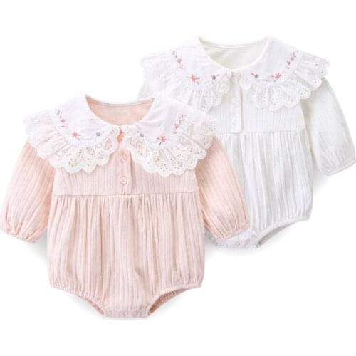 Spring new triangle embroidery Korean girl climbing clothes princess romper baby jumpsuit
