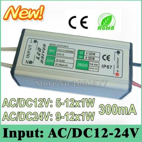 2pcs AC/DC12V AC/DC24V 5W 6W 7W 9W 10W 12W LED driver 300mA Waterproof Constant Current drivers For LED Lighting