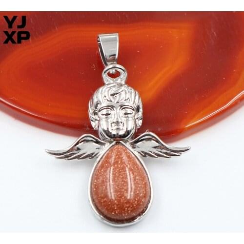 YJXP Classic Silver Plated Water Drop Golden Sand Stone Cute Angel Pendant For Gift Jewelry