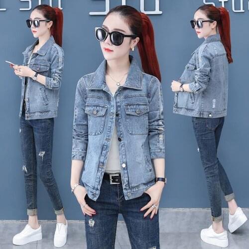 2021 Female Spring Autumn New Korean Coat Women Loose Ripped Denim Jacket Women Plus Size Buttons Embroidered Denim Jacket A147