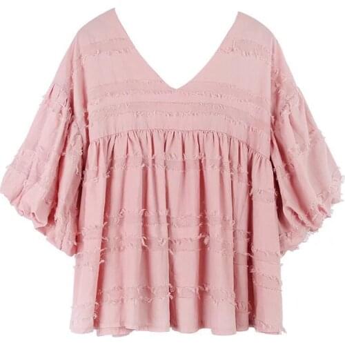 Womens Blouse Spring Summer Trumpet Lantern Sleeve Top Baby Doll Puffy Temperament Lady Chiffon Chiffon Shirt