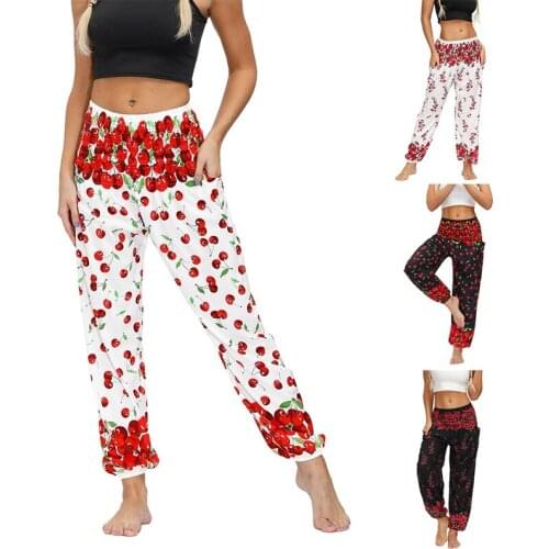 Womens High Waist Bohemian Loose Yoga Printed Sports Beach Pants