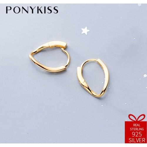 PONYKISS Trendy 100% 925 Sterling Silver Chic Simple Hollow Geometric Hoop Earrings For Women Party Delicate Accessory Fine Gift
