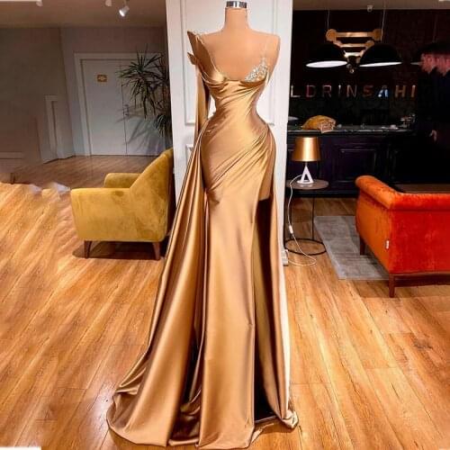 High Side Split Mermaid Evening Dresses for Women Spaghetti Crystal Long Sleeves Prom Gowns Party Wear Formal Robe De Soirée