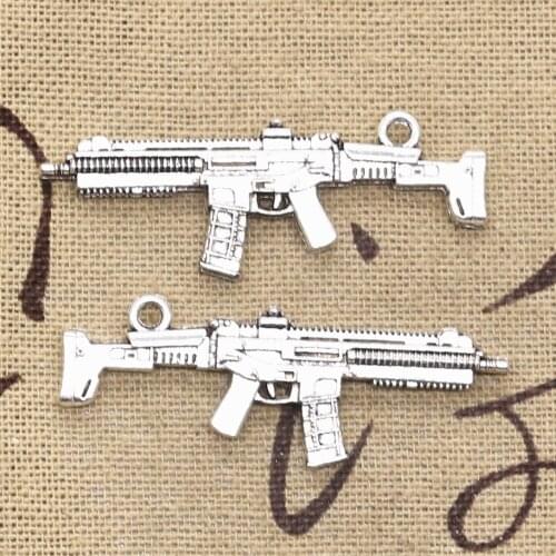 10pcs Charms Machine Gun Assault Rifle 40x15mm Antique Silver Color Pendants DIY Crafts Making Findings Handmade Tibetan Jewelry