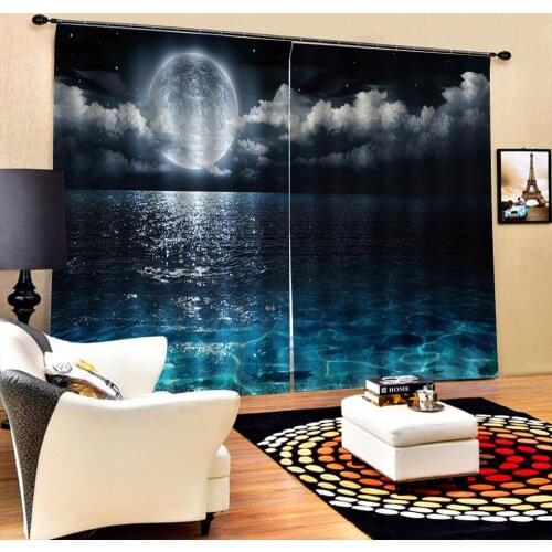 Sky lake moonlight 3D Curtain Luxury Blackout Window Curtain Living Room dark blue curtains for bedroom Blackout curtain